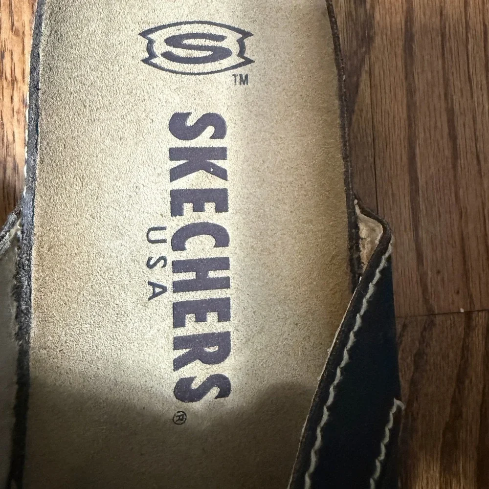Skechers USA Vintage Mens 13 Grunge Y2K Chunky Leather Cross Strap Slide Sandals